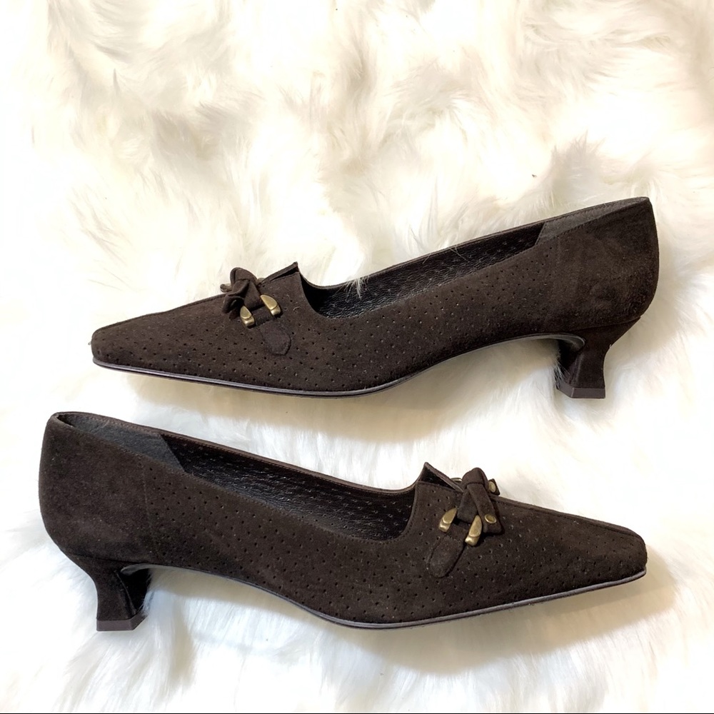 Stuart Weitzman Dark Brown Suede Kitten Heel shoes